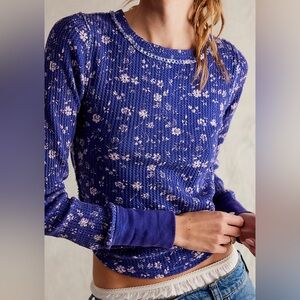 We The Free Blue Floral Long Sleeve Top